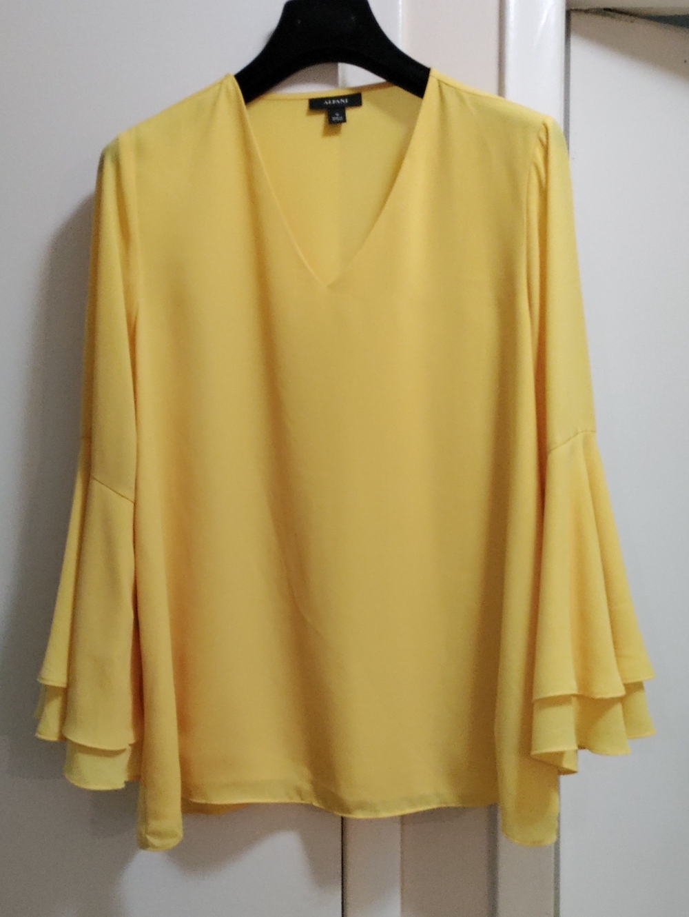 Alfani Yellow V-Neck Ruffle Sleeve Top